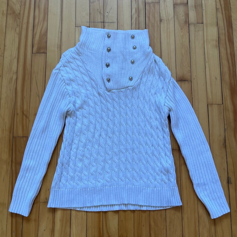 Y2K Dolce & Gabbana White Cable Knit Cotton Sweater Funnel Neck M/L *duty free*